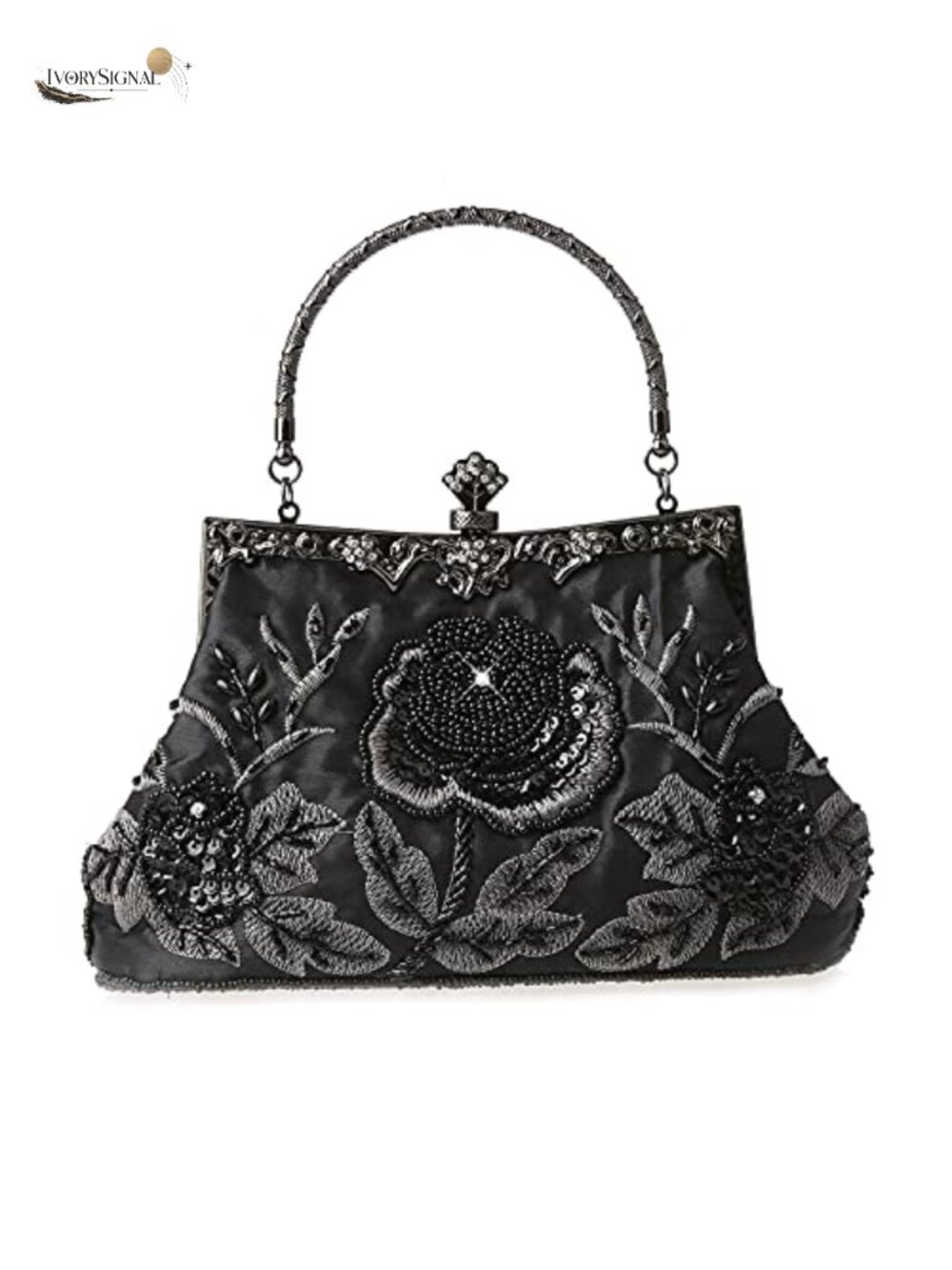 Vintage Floral Sequin Beaded Embroidery Evening Clutch Crossbody Bag Bridal